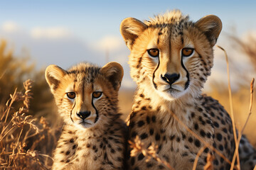 Generative AI Image of Wild Animal Cheetahs in the Meadow