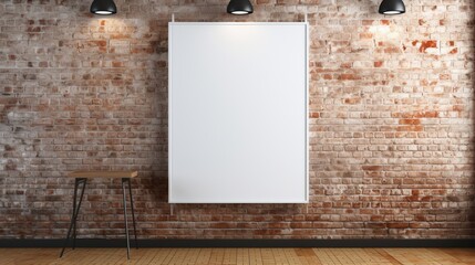 3D Mockup poster empty Blank Frame, hanging on a brick graffiti wall, above an industrial...