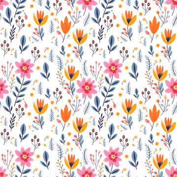 Floral seamless background. Elegant and beautiful seamless small flowers and plants pattern template for textile, gift wrappers, wallpaper, greeting card, wedding invitation, and etc