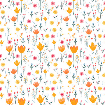 Floral seamless background. Elegant and beautiful seamless small flowers and plants pattern template for textile, gift wrappers, wallpaper, greeting card, wedding invitation, and etc
