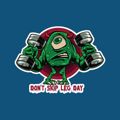 Don’t Skip Leg Day. Cute Monster doing workout. Eps