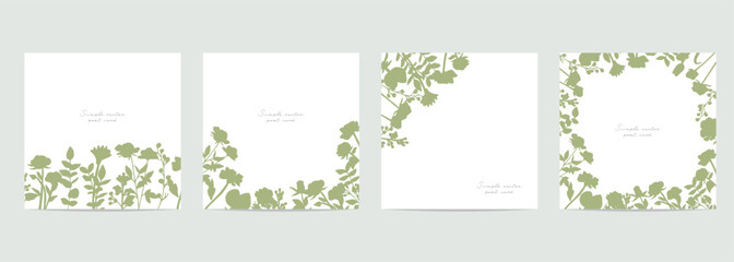 手描きの草木イラスト。草木のベクター背景ハガキテンプレート。植物のナチュラルイメージポストカードセッHand drawn grass and trees illustration. Grass vector background postcard template. Natural image of plants postcard set.