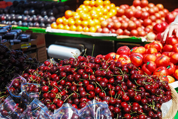 cherries in a market