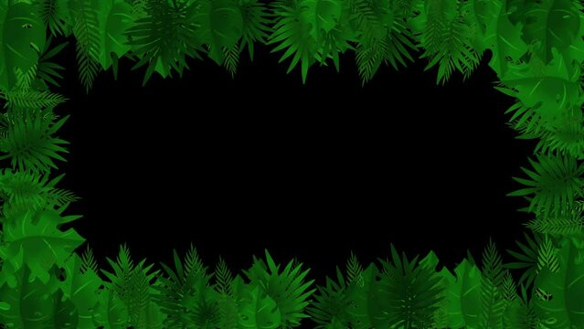Green leaves decorative frame motion graphics with plain black background