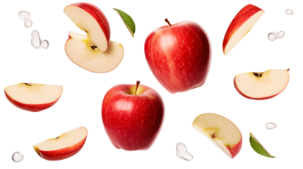 Apples, sliced apples and apple falling 