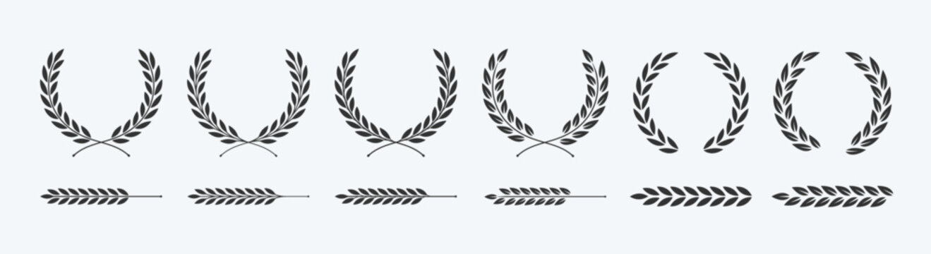 Laurel Wreaths Black White Silhouette an award, achievement, heraldry, nobility, emblem, logo. Vector illustration.