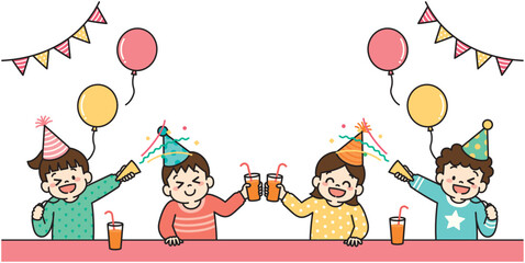 パーティーを楽しむ子どものイラスト　風船　ガーランド