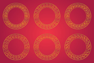 Collection of Chinese New Year circle ornament frames. gold color geometric design. vector decoration for Asian theme frame