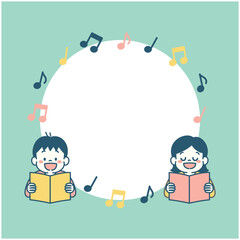 合唱する子どものイラスト背景素材　正方形　シンプル