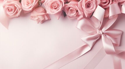 Ribbon bow, and roses. Your message, perfectly framed in the available copy space.