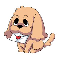 Funny Valentine illustration. A golden retriever is holding a love letter on transparent background.