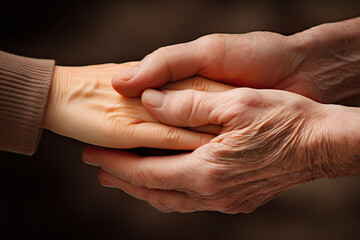 Fototapeta premium An elderly and young woman holding the hands