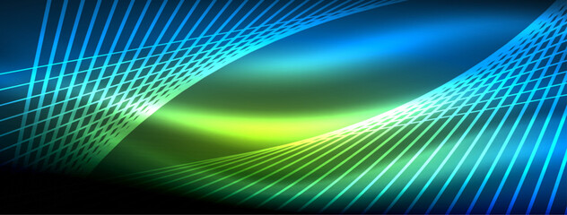 Obraz premium Neon light glowing line vectors: vibrant colors, sleek lines. Captivating design style inspired by neon signs. Electric energy for websites, ads, and more