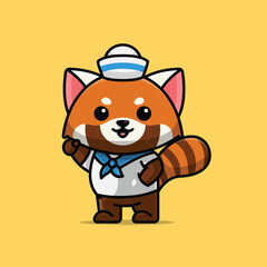 Cute navy red panda artoon vector illustration animal proffession concept icon isolated