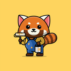 Cute painter red panda cartoon vector illustration animal proffession concept icon isolated