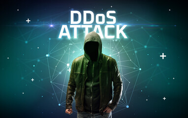 Mysterious hacker, online attack concept