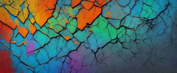Cracked paint on the wall. 3 d illustration - abstract colorful rainbow background. Best design for your ad, poster, flyer. Abstract texture background