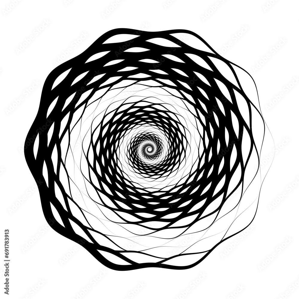Aufkleber abstract radial pattern. circular geometric spiral shape. round decorative shell concept. black desi