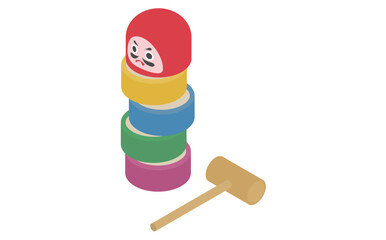 アイソメトリックイラスト:だるま落とし