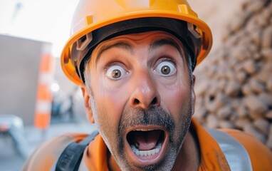 Surprised shocked construction worker
