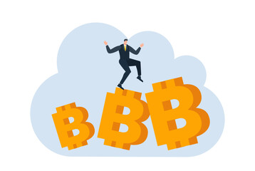 businessman with bitcoin digital money coin currency flat illustration