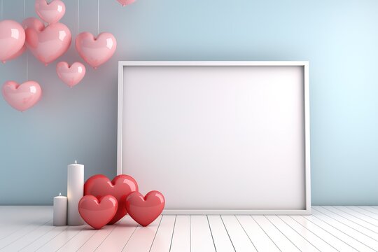 empty frame space blank  with Valentine's Theme background, festival Valentines day, generative ai.