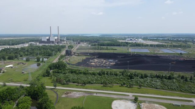 Pile of coal for DTE Belle River Power Plant, aerial view