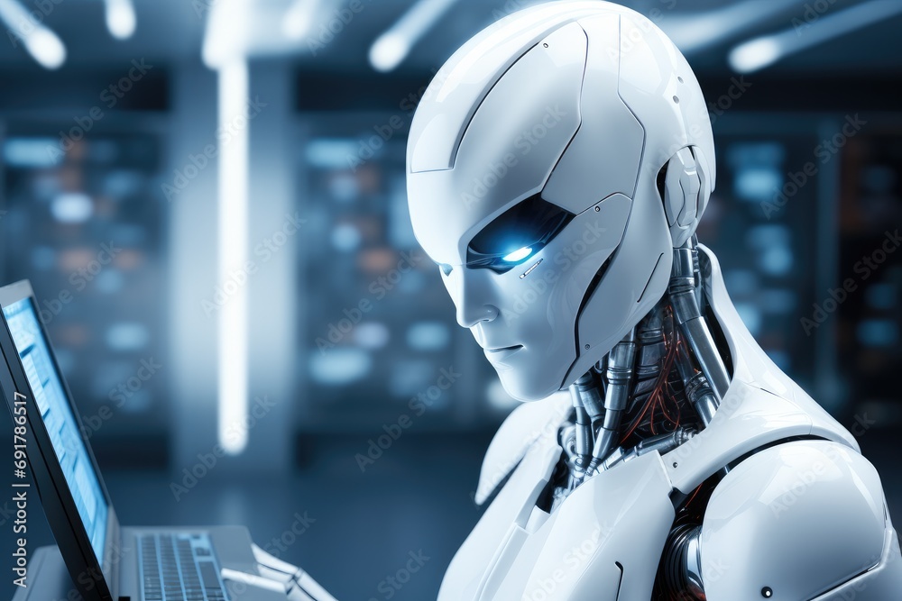 Leinwandbilder Robot ai artificial intelligence with technology security system and business industry concept. Generative AI.
