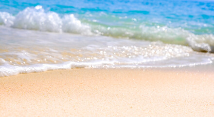 Beach sand background for summer vacation concept. Beach nature and summer seawater with sunlight...