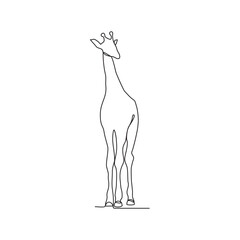 One continuous line drawing of a giraffe in the vast savanna is looking for food vector illustration. Animal activity vector design illustration.