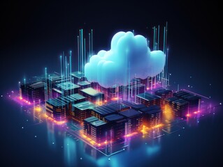 Futuristic Cloud Computing Innovating Technology Illustration, Generative Ai