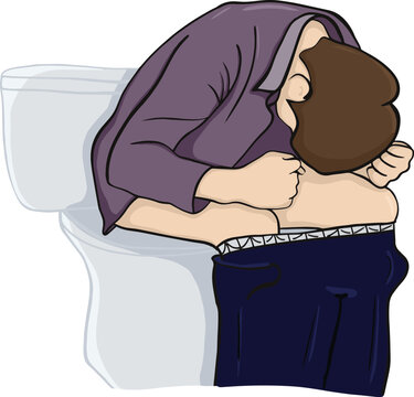 man hunched over toilet, purple shirt clip art preview