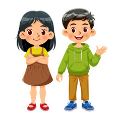 Vector illustration cartoon of a cute boy and a cute girl standing together smiling_03