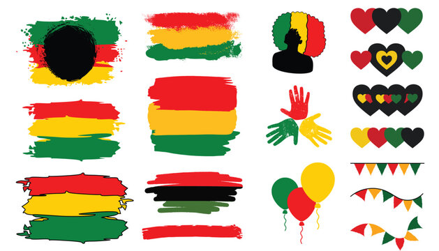Black History Month, Juneteenth Freedom Day Paint Brush, Brush Banners, Heart, hand and Balloon illustration