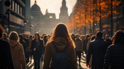 Foto op Plexiglas A crowd of people walking down a busy city street. Generative AI. © visoot
