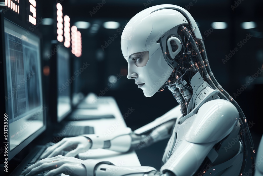 Leinwandbilder artificial intelligence reaches out from the monitor and takes control. generative ai.