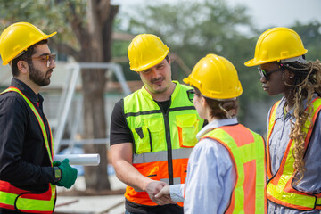 Engineering and foreman shaking hands on construction site and Agree. partnership and connection....