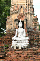 Buddha statue at ancient temples in Ayutthaya, Thailand.