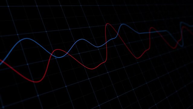 A simple blue and red business curve graphs loop motion on black background.