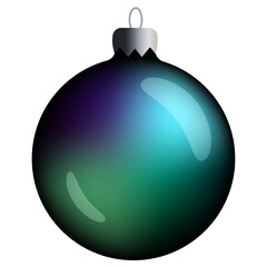 Realistic round Christmas ball with green and blue gradient and flares isolated on a white background. Clipart for christmas tree.