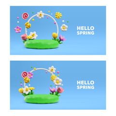 Flowers in the shape of an arch, plasticine art, realistic 3D vector