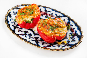 stuffed peppers on the plate - obrazy, fototapety, plakaty