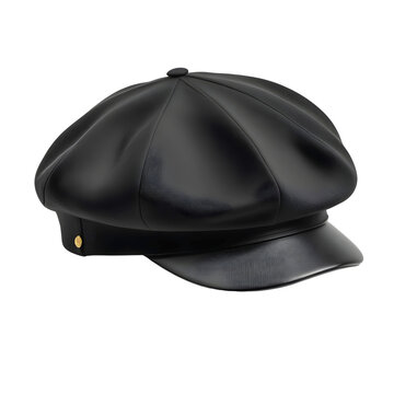 Black french cap beret side view isolated on transparent or white background