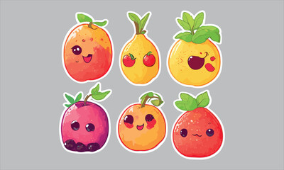 Cute cartoon stickers of fruits with eyes, hands and legs