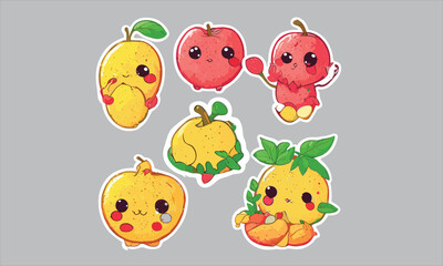Cute cartoon stickers of fruits with eyes, hands and legs