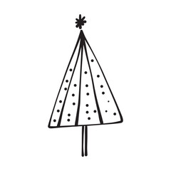 Christmas tree icon, vector hand drawn outline illustration of Xmas symbol for greeting and invitation cards in web and print materials