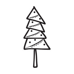 Christmas tree icon, vector hand drawn outline illustration of Xmas symbol for greeting and invitation cards in web and print materials