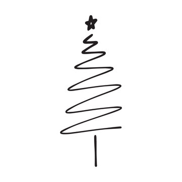 Christmas tree icon, vector hand drawn outline illustration of Xmas symbol for greeting and invitation cards in web and print materials