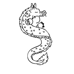 Naklejka premium 宝玉を持った龍の横顔のイラスト 線画