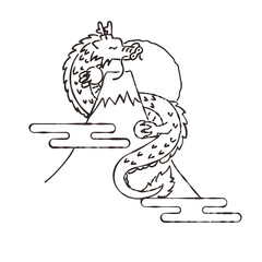  宝玉を持った龍の横顔の線画イラスト